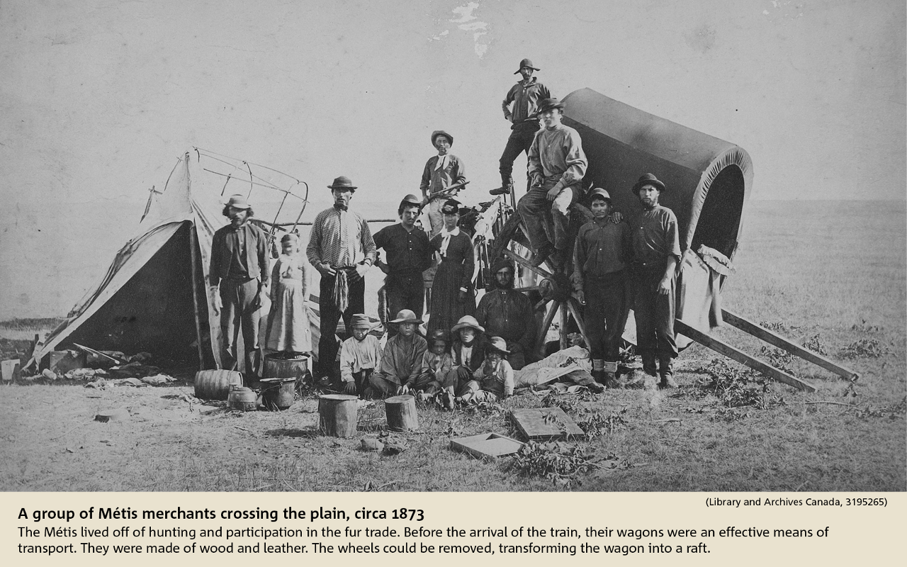 A group of Métis merchants crossing the plain, circa 1873