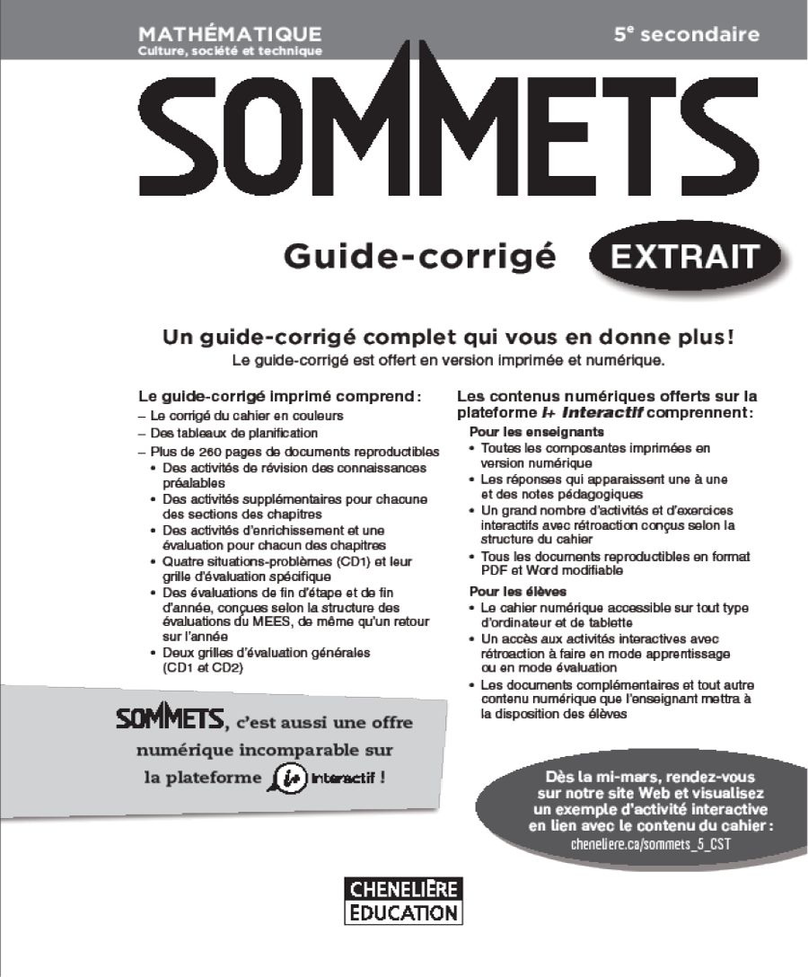 Couverture de Sommets CST, 5e secondaire - Guide