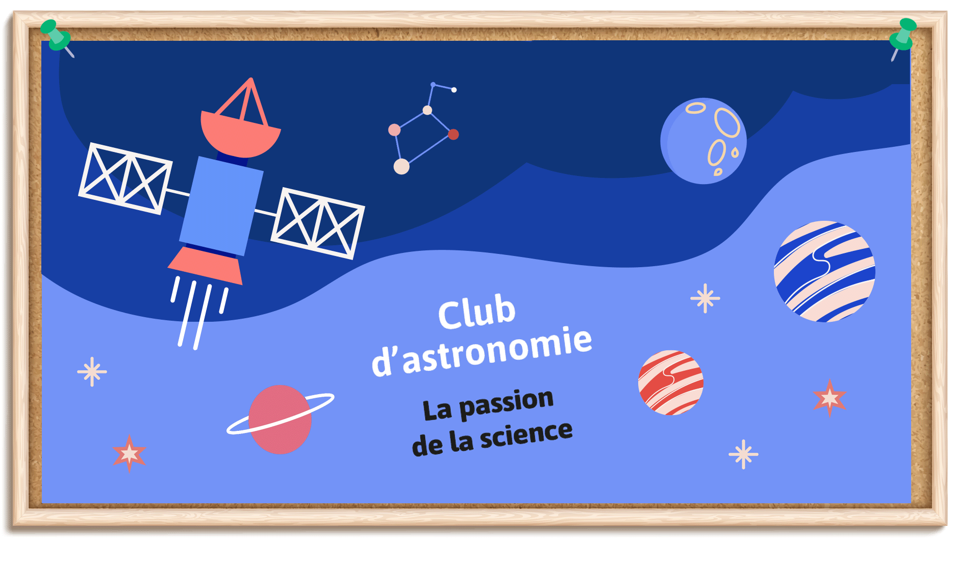 L’affiche du club d’astronomie. Slogan: La passion de la science.