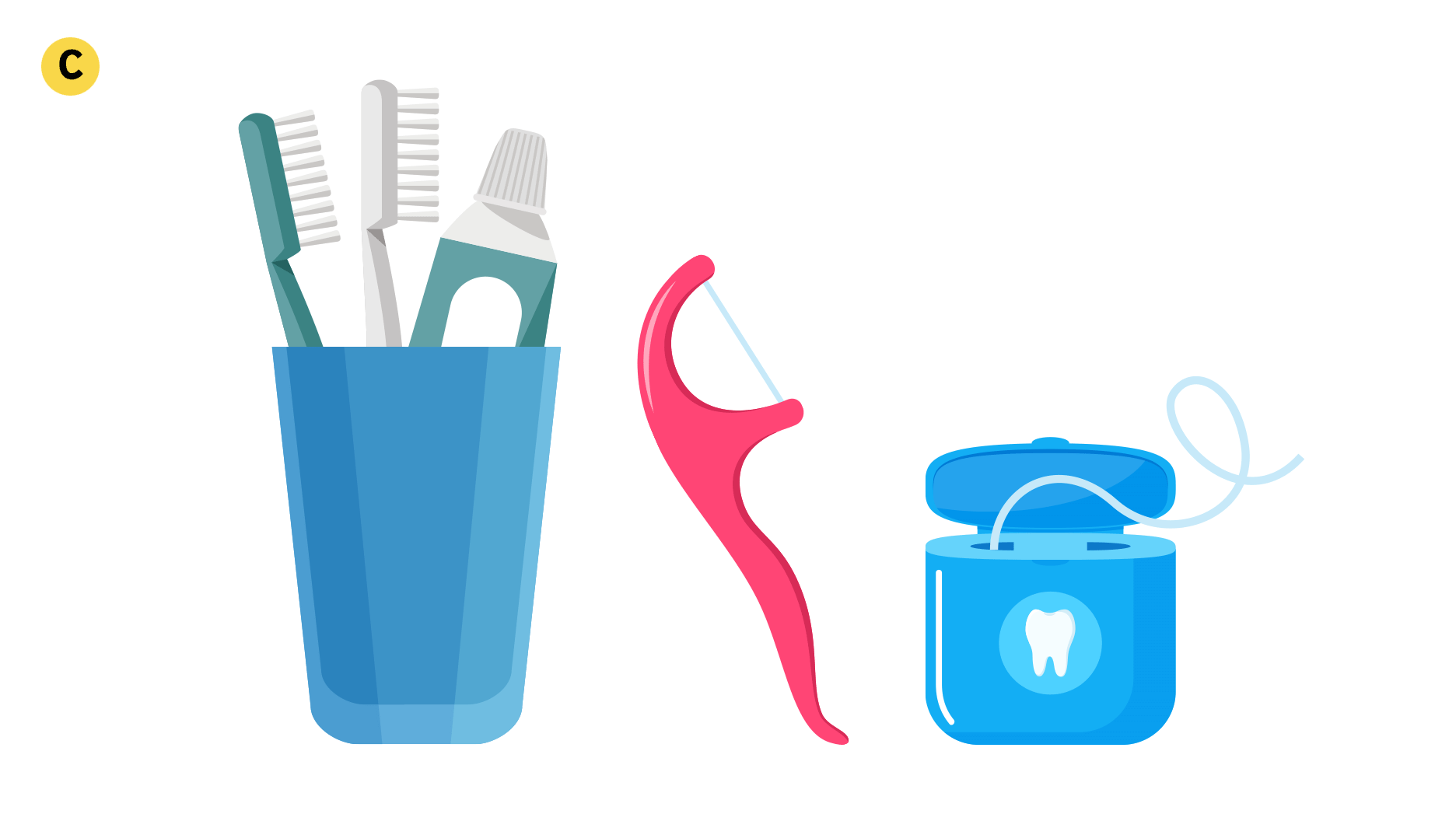C. dentifrice, soie dentaire et brosse à dents