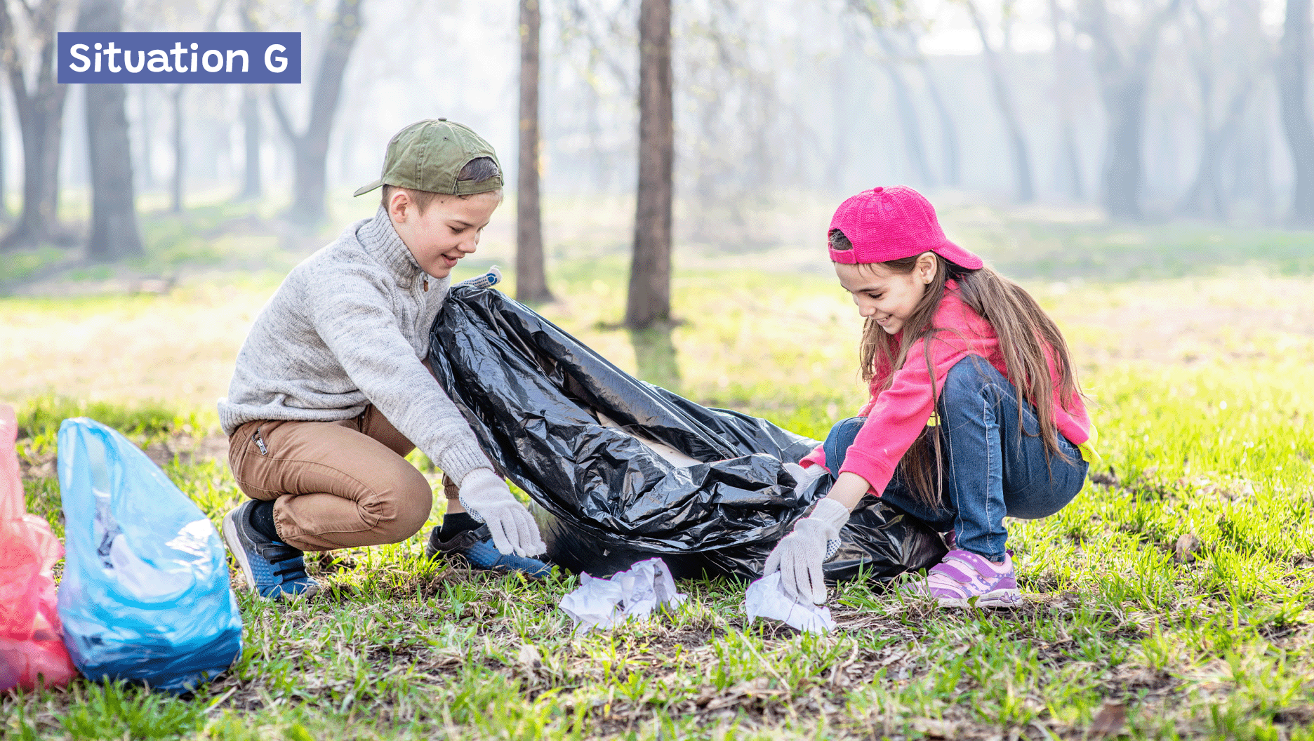 Situation G: Des enfants qui nettoient un parc.