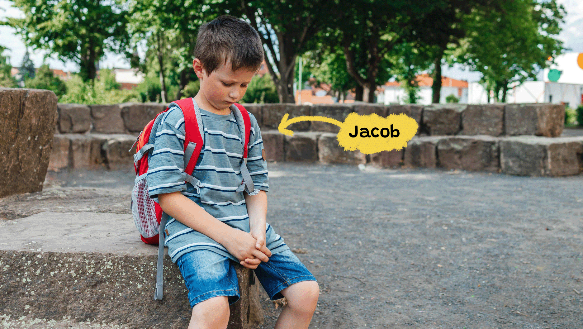 Une photo de Jacob à sa sortie de l’école, avec l’air triste.