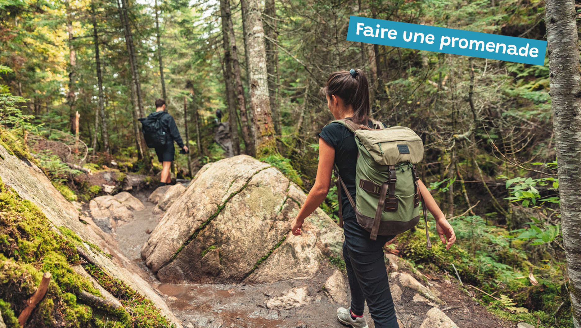 Une fille et son grand frère font une promenade en forêt.