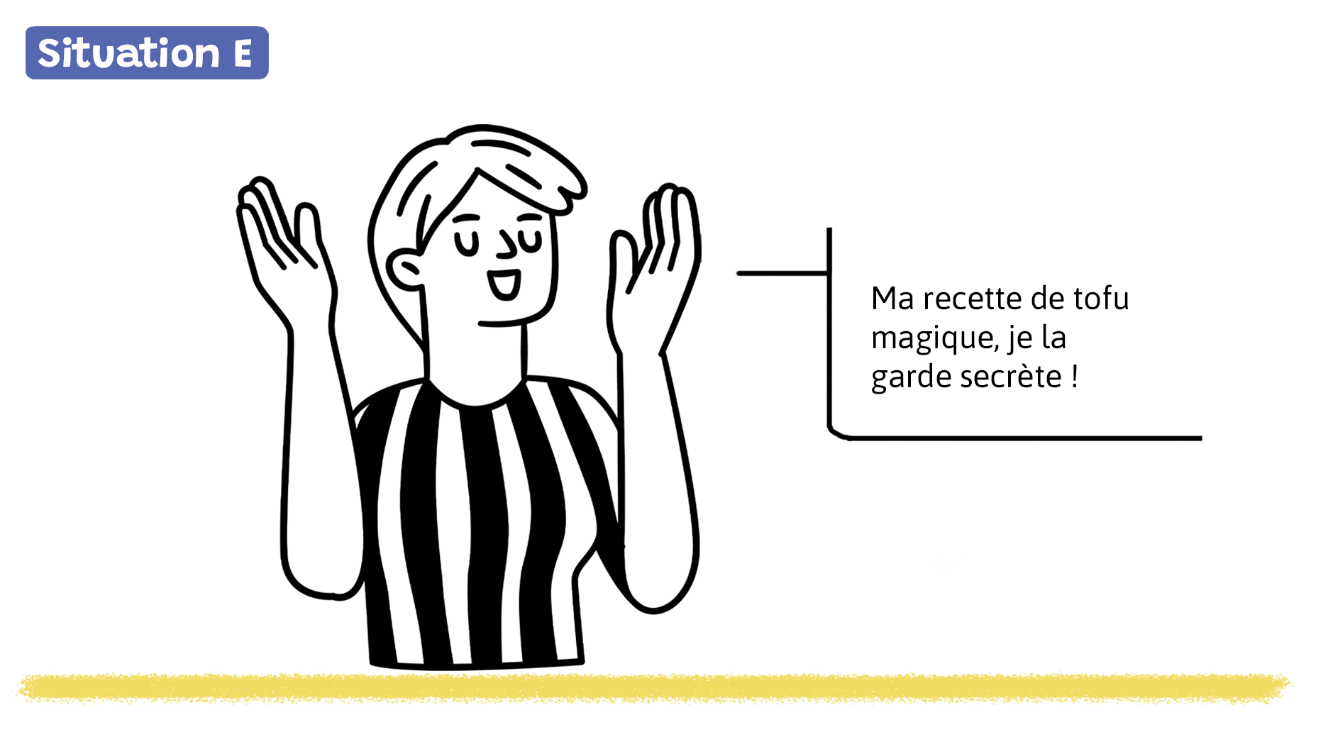Une personne dit:  «Ma recette de tofu magique, je la garde secrète!»