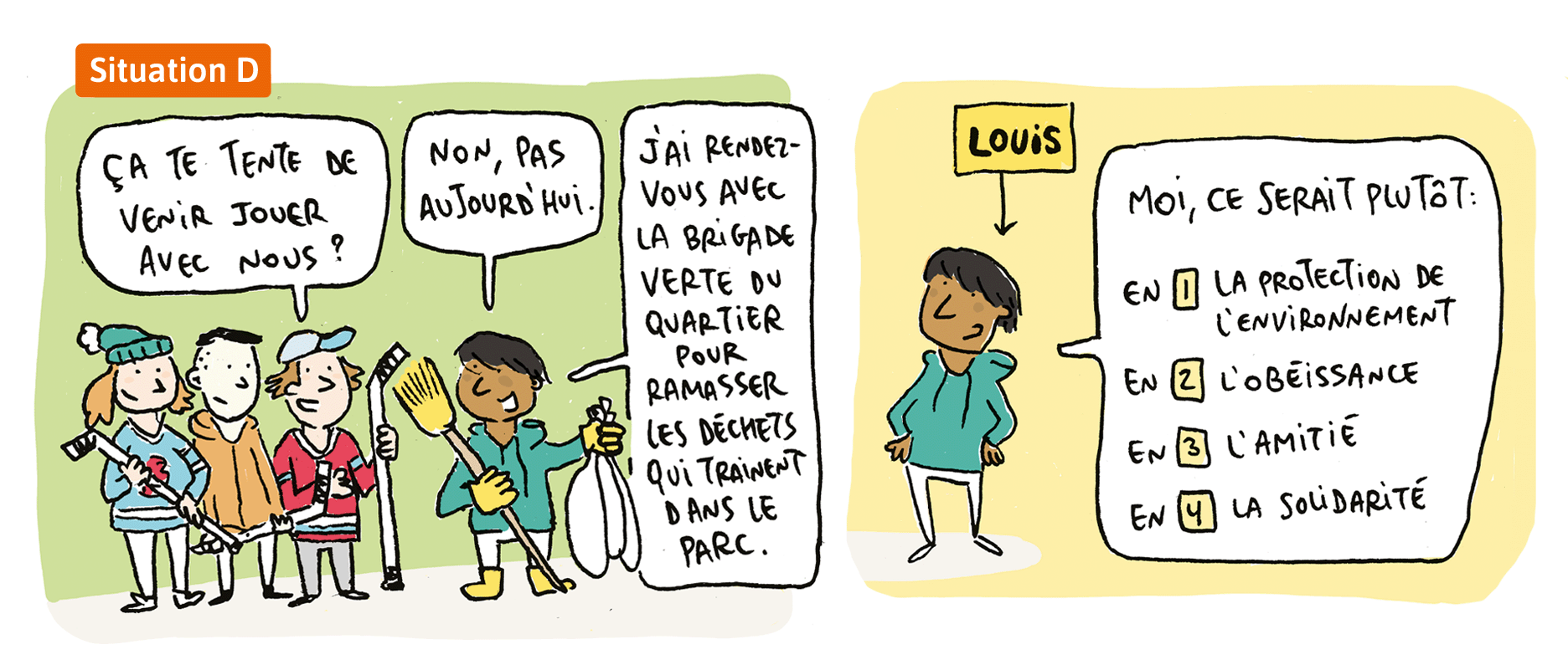 Louis discute avec ses amis.